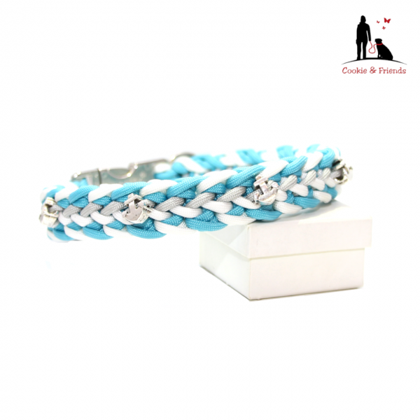 Paracord Halsband Floating Colors - Farben: Dark Cyan, White, Silvergrey