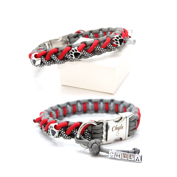Paracord Halsband Floating Colors Smal - Farben: Charcoal Grey, Imperial Red, Silver Diamonds