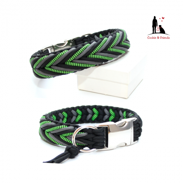 Paracord Halsband Arrow - Farben: Shockwaves Green, Charcoal, Black