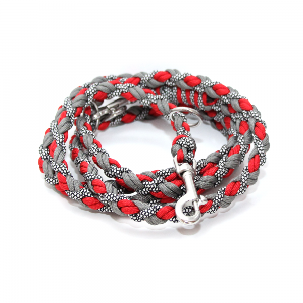 Paracord Leine - Medi - Farben: Charcoal Grey, Imperial Red, Silver Diamonds