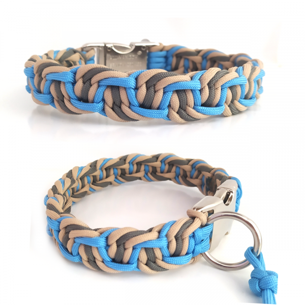 Paracord Halsband Dance - Farben: Barby Blue, Sand, Charcoal Grey