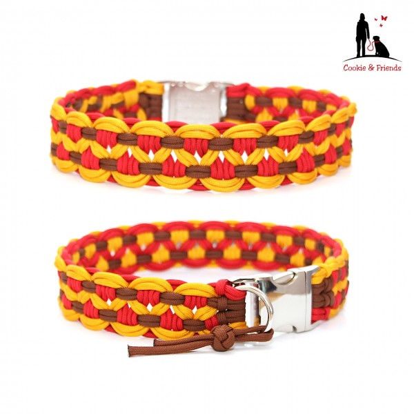 Paracord Halsband Big Wave - Farben: Imperial Red, Goldenrod, Chocolate Brown