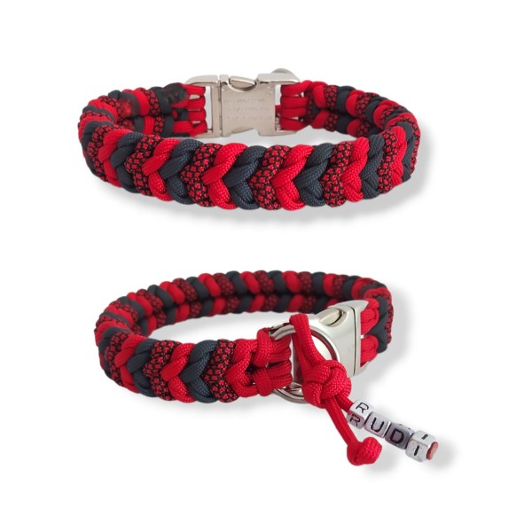 Paracord Halsband Little Snake - Farben: Imperial Red, Anthrazite, Red Diamonds