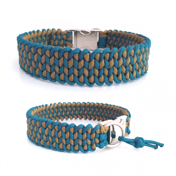 Paracord Halsband Knitted - Farben: Teal & Gold Brown