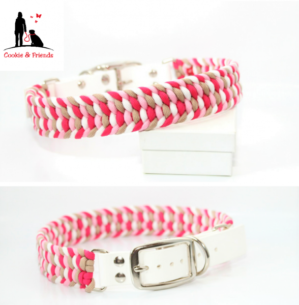 Paracord Halsband Farbrausch - Farben: Neon Pink, Rose Pink, White, Gold