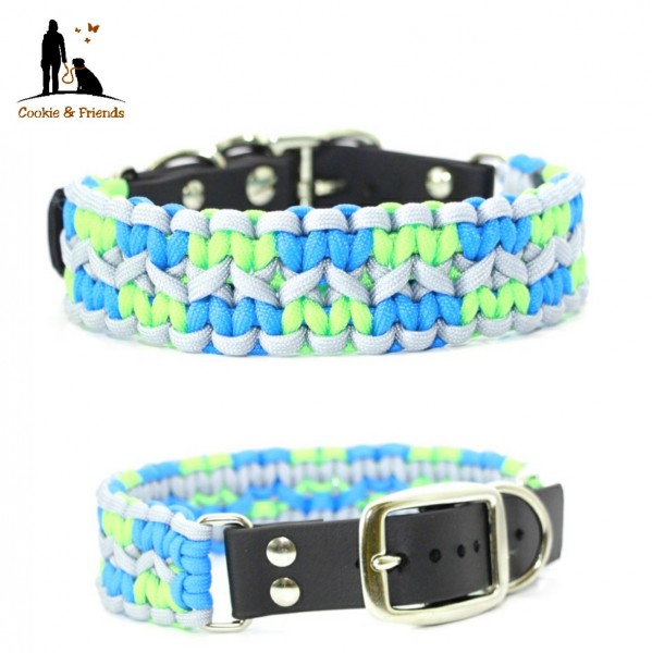 Paracord Halsband Zick Zack - Farben: Silvergrey, Colonial Blue, Neon Green