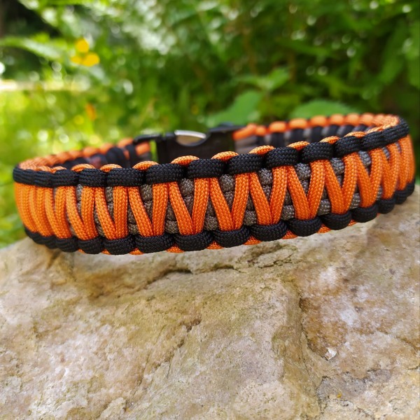 Paracord Halsband King Cobra - Farben: Fox Orange, Schwarz, Charcoal Grey