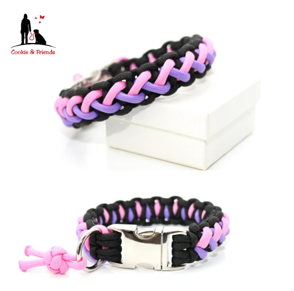 Paracord Halsband Floating Colors Smal - Farben: Schwarz, Purple, Rose Pink