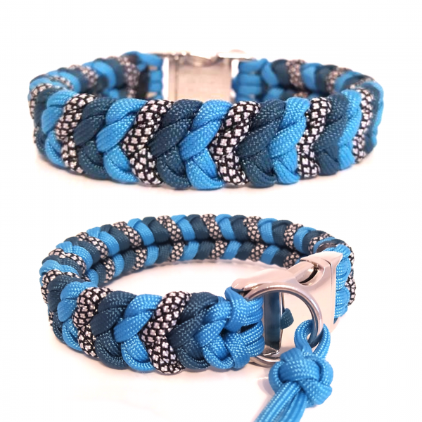 Paracord Halsband Little Snake - Farben: Türkis, Teal, Silver Diamonds