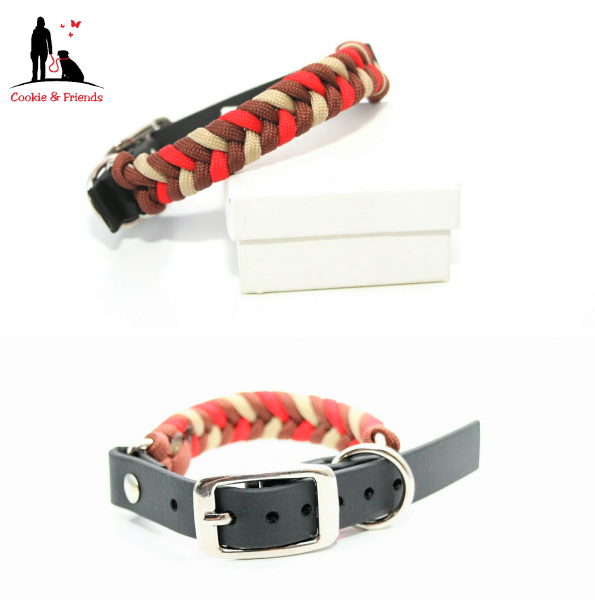 Paracord Halsband Konfetti - Farben: Chocolate Brown, Sand, Imperial Red