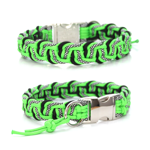 Paracord Halsband Dance - Farben: Neon Green, Schwarz Silver Diamonds