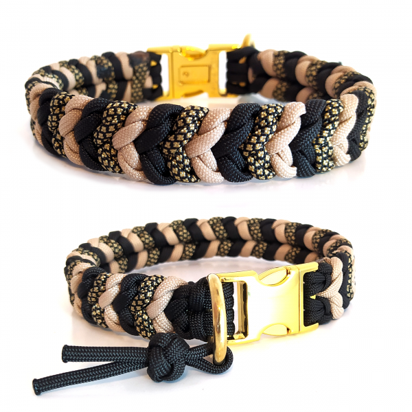 Paracord Halsband Little Snake - Farben: Schwarz, Sand, Gold Diamonds