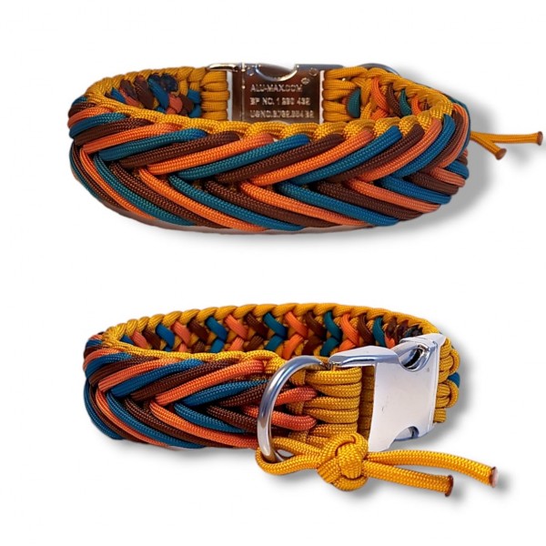Paracord Halsband Arrow - Farben: Goldenrod, Fox Orange, Chocolate, Teal