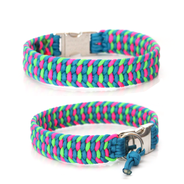 Paracord Halsband Farbrausch - Farben: Caribbean Blue, Neon Pink, Neon Green