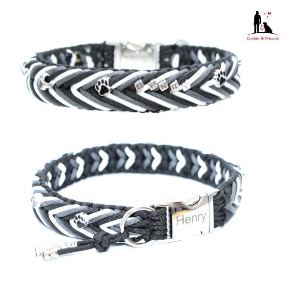 Paracord Halsband Arrow - Farben: Schwarz, Weiß, Chocoral Grey