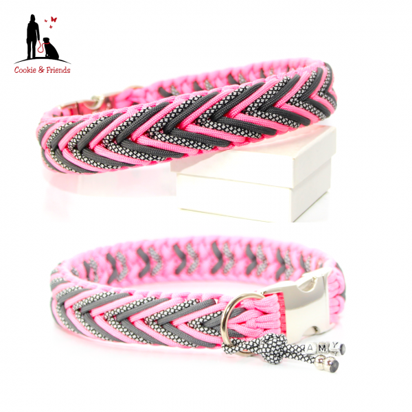 Paracord Halsband Arrow - Farben: Rose Pink, Chocoral Grey, Silver Diamonds