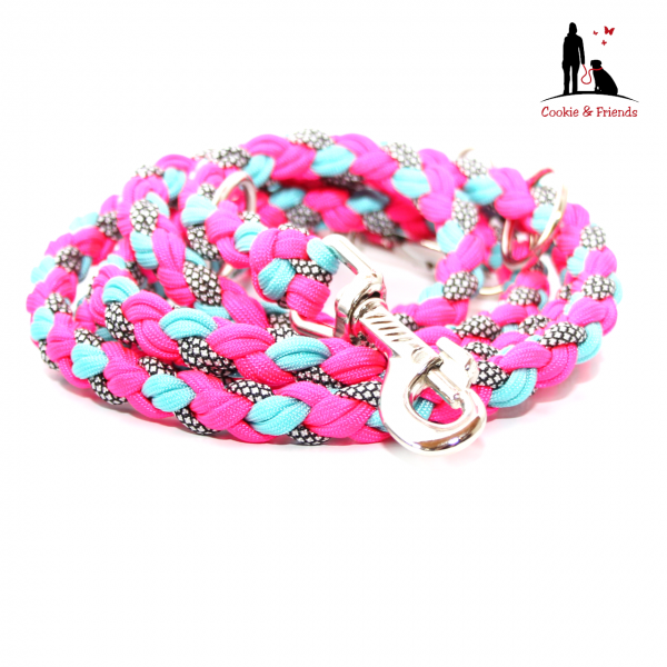 Paracord Leine - Maxi - Farben: Neon Pink, Türkis, Silver Diamonds