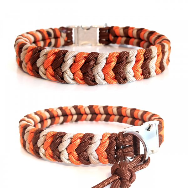 Paracord Halsband Little Snake - Farben: Chocolate Brown, Sand, Fox Orange