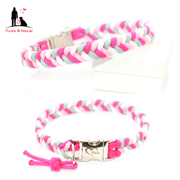 Paracord Halsband Konfetti - Farben: Silvergrey, Neon Pink, Rose Pink, White