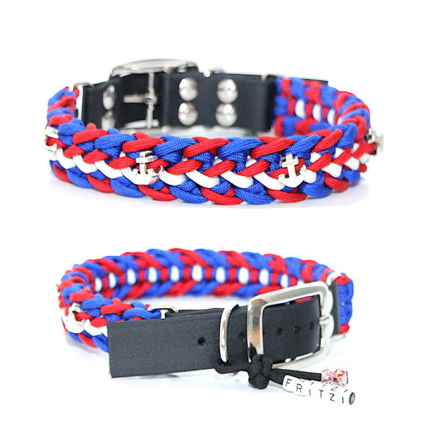 Paracord Halsband Floating Colors - Farben: Imperial Red, Elctric Blue, White