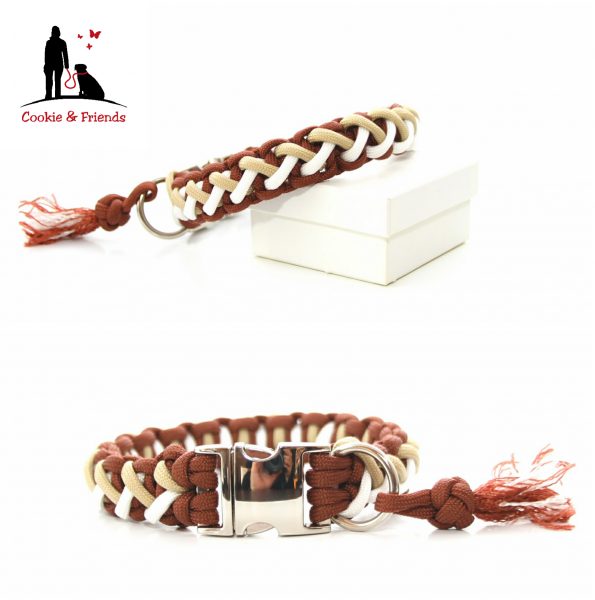 Paracord Halsband Floating Colors Smal - Farben: Chocolate Brown, Sand, White